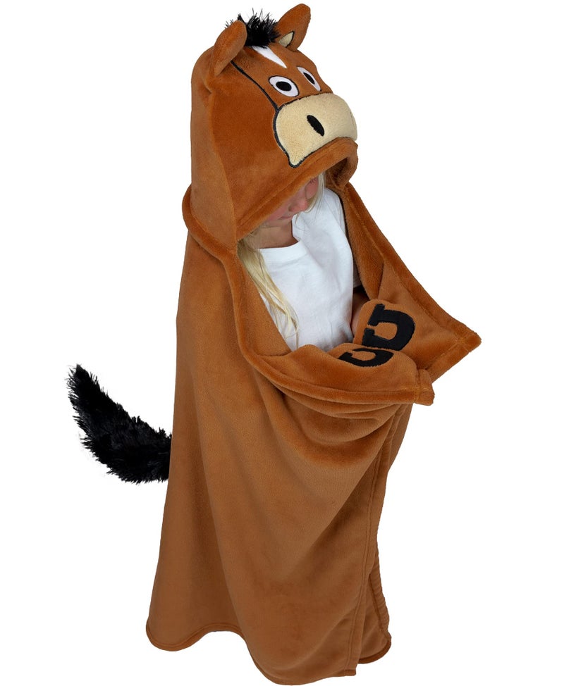 Lazy One Wearable Hooded Blanket for Kids, Animal Hooded Blanket (Horse, Brown) - Image 1